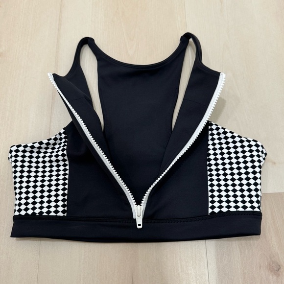 IVL Collective Sport Bra Black White Checkered Front Zip Women's 6 Workout - Picture 8 of 12